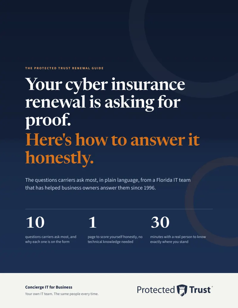 The cover of the guide. Your cyber insurance renewal is asking for proof. Here's how to answer it honestly.